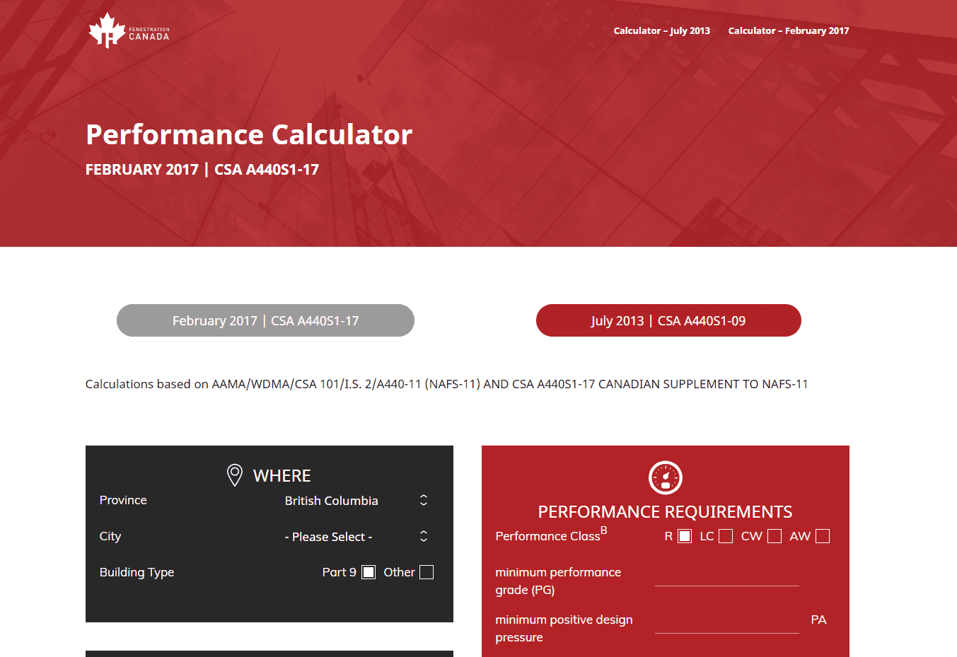Fenestration Canada Calculator screenshot